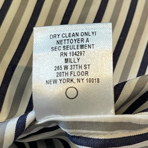 Milly Fractured Sleeve Gray Striped Button Down, Long Sleeve Cotton Blouse, 10 - Picture 7 of 16